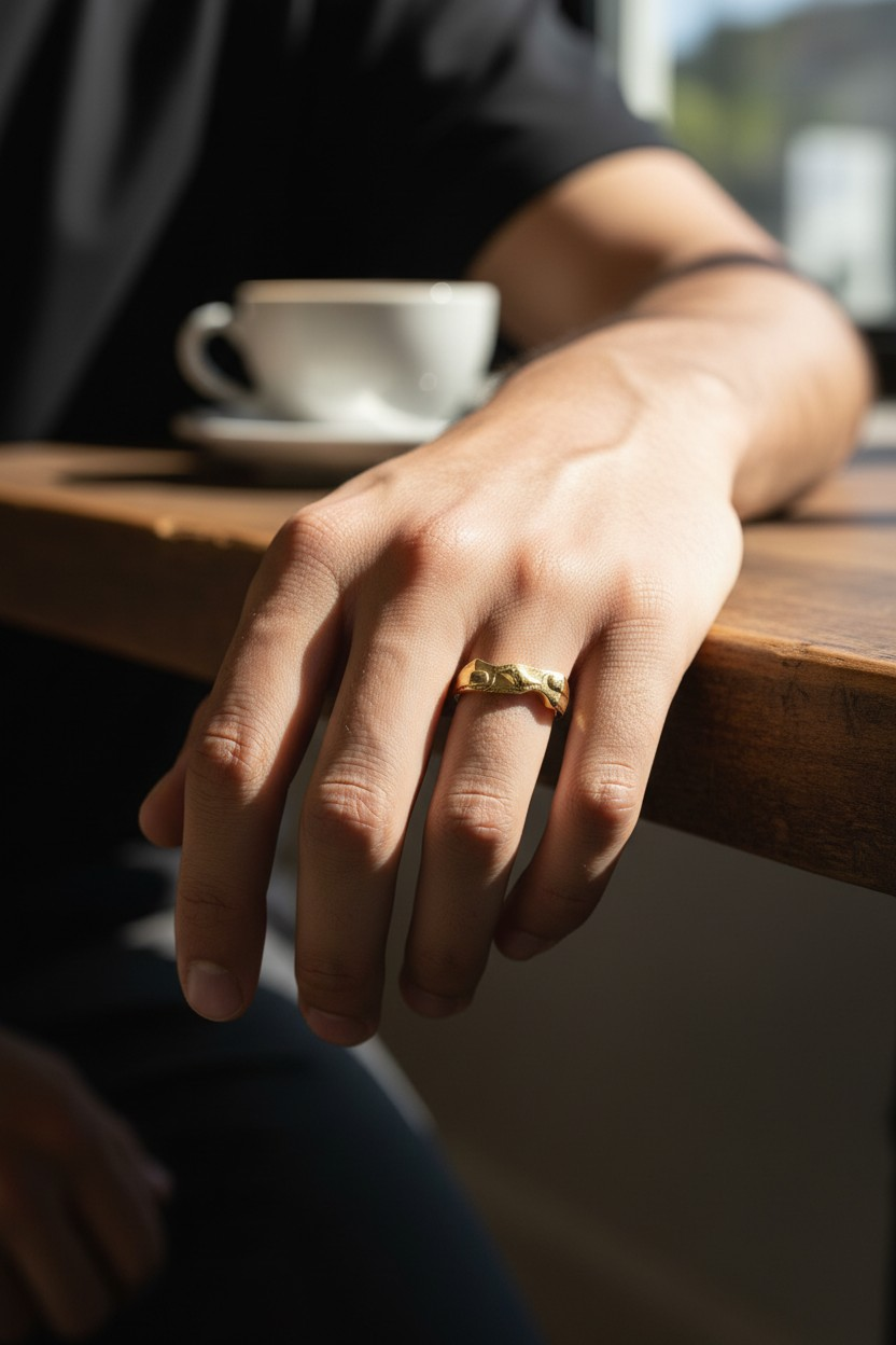 AURMEN WAVE CREST GOLD MEN'S RING