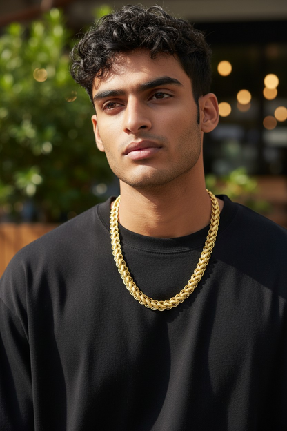 MODERN TEXTURED PATTERN GOLD PLATED MEN'S CHAIN