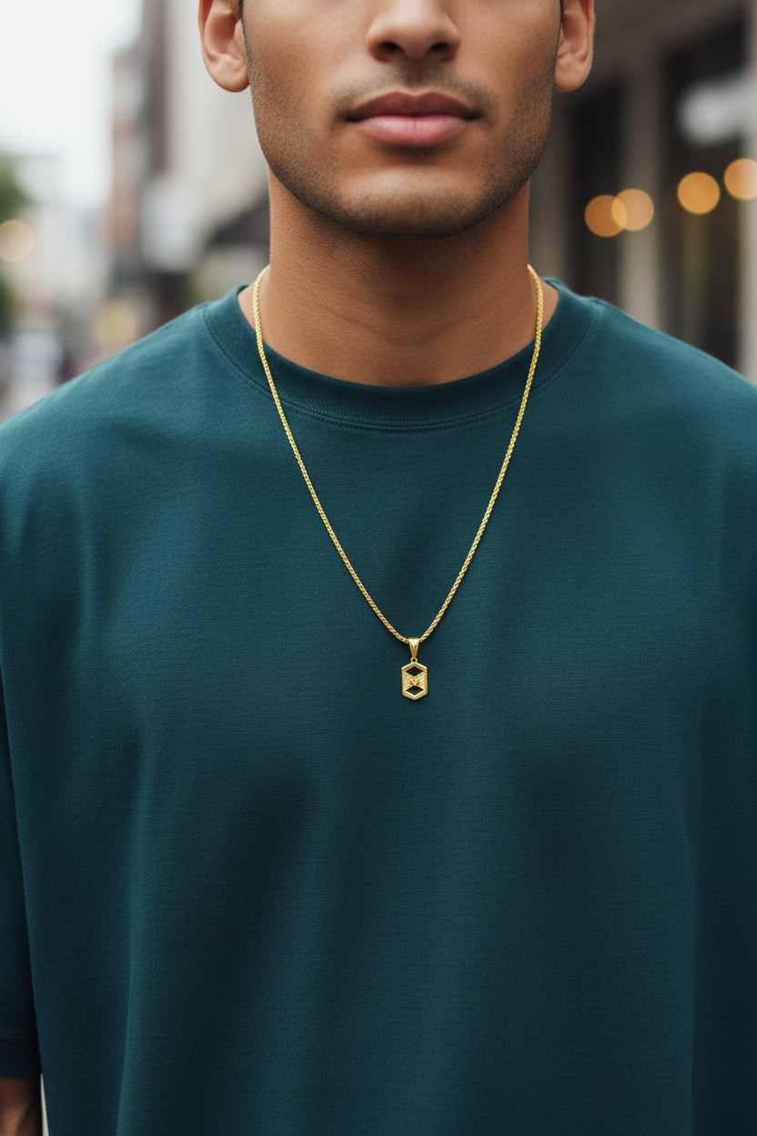 BLACK ACCENT MICRO GOLD PLATED PENDANT CHAIN