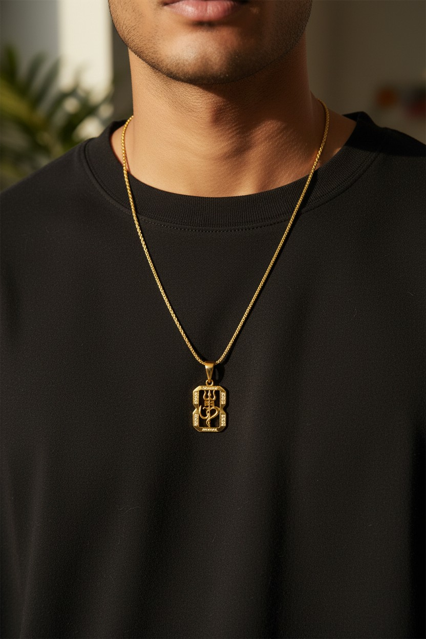 TRISHUL OM MICRO GOLD PLATED CHAIN PENDANT