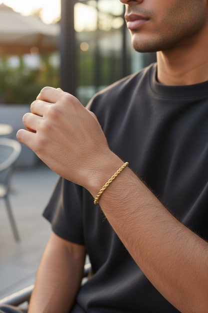 DIAMOND CUT ROLO MICRO GOLD PLATED BRACELET FOR MEN | PREMIUM BRASS BRACELET