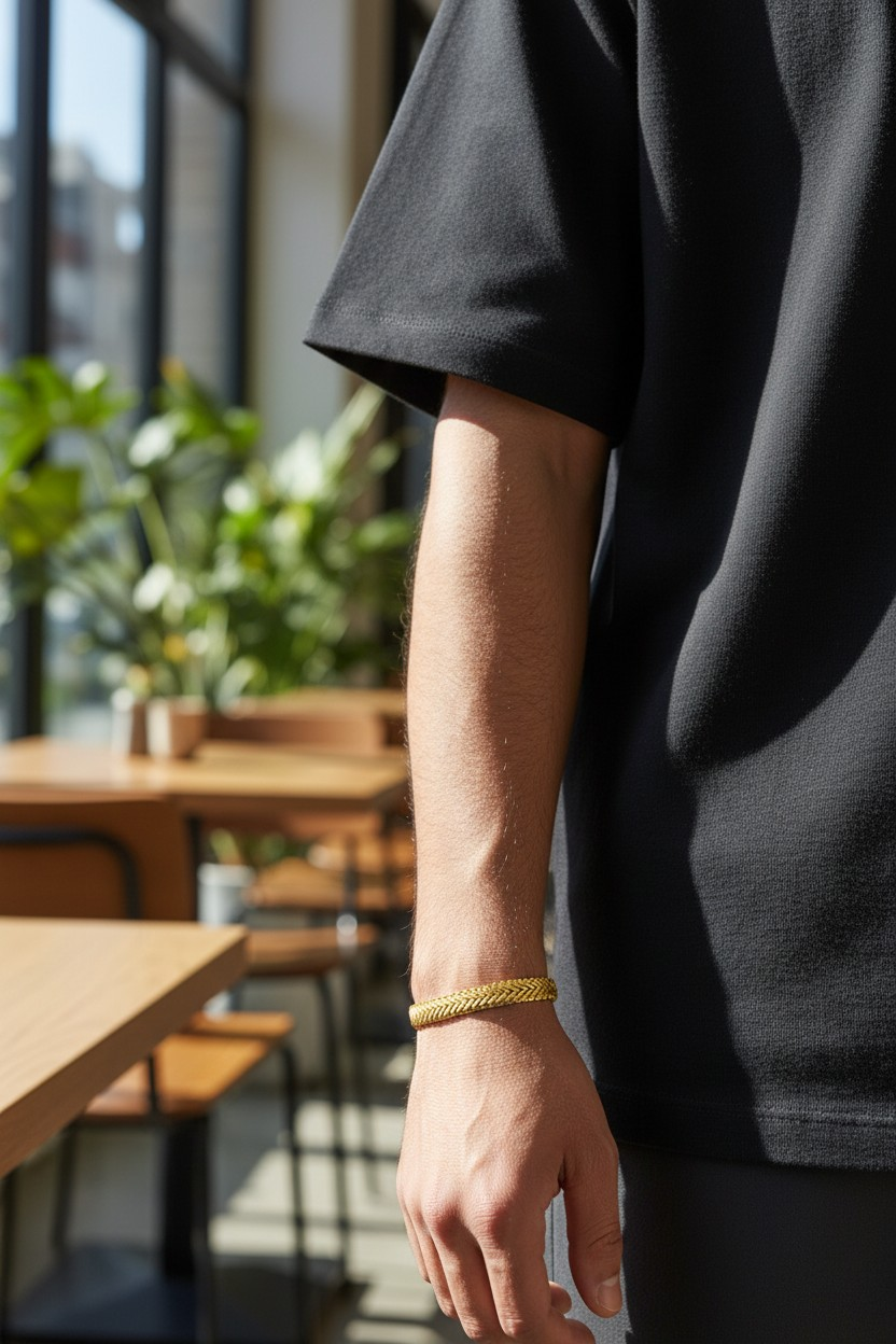 LUXE CHEVRON MICRO GOLD PLATED BRACELET FOR MEN | PREMIUM BRASS BRACELET