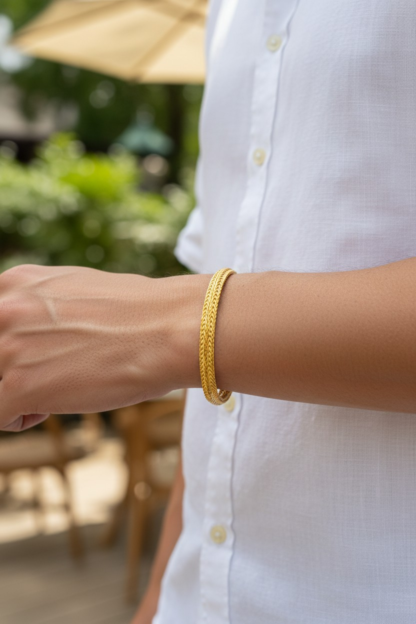 ROYAL WHEAT WEAVE GOLD PLATED BRACELET FOR MEN