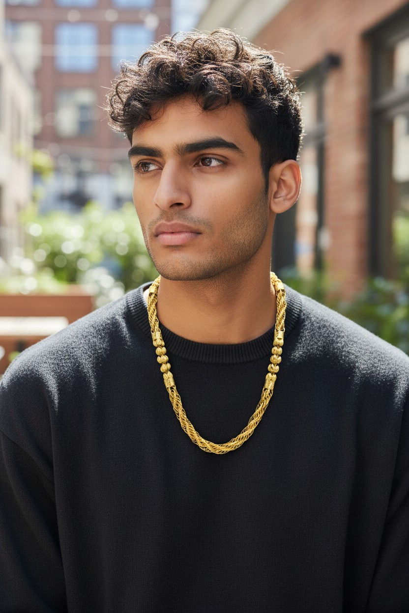 IMPERIAL MULTI-LAYER WEAVE MICRO GOLD PLATED CHAIN FOR MEN | PREMIUM BRASS GOLD CHAIN