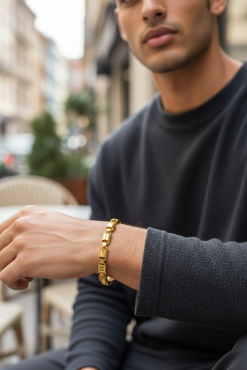 ROYAL BARREL GOLD PLATED BRACELET FOR MEN