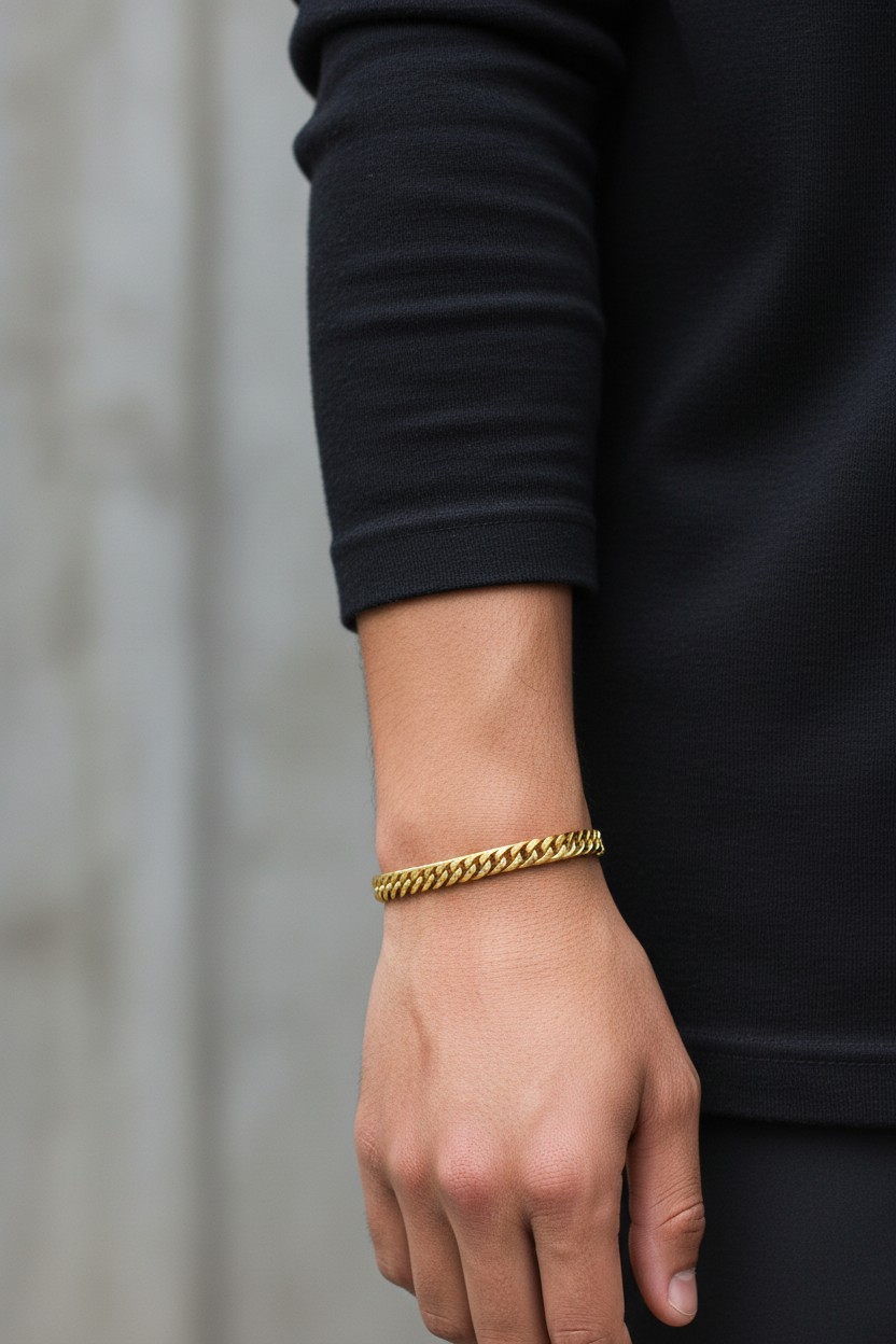 CURB LINK MICRO GOLD PLATED BRACELET FOR MEN | PREMIUM BRASS CURB LINK BRACELET