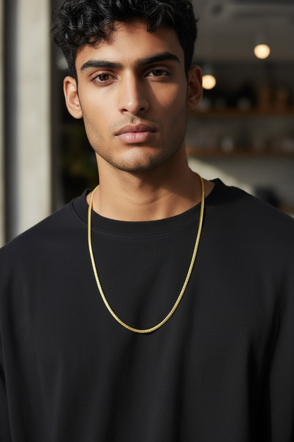ROYAL CUBAN SLIM MICRO GOLD PLATED CHAIN FOR MEN | PREMIUM BRASS CUBAN CHAIN