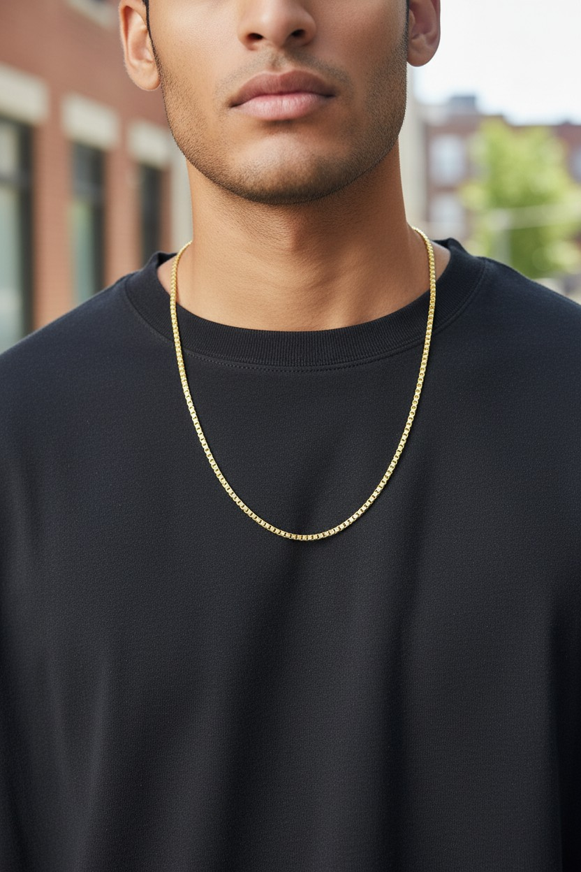 IMPERIAL MINIMAL BOX MICRO GOLD PLATED CHAIN FOR MEN | PREMIUM BRASS BOX CHAIN