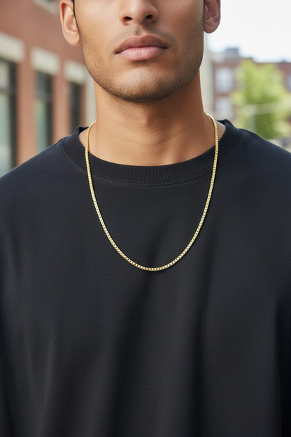 IMPERIAL MINIMAL BOX MICRO GOLD PLATED CHAIN FOR MEN | PREMIUM BRASS BOX CHAIN