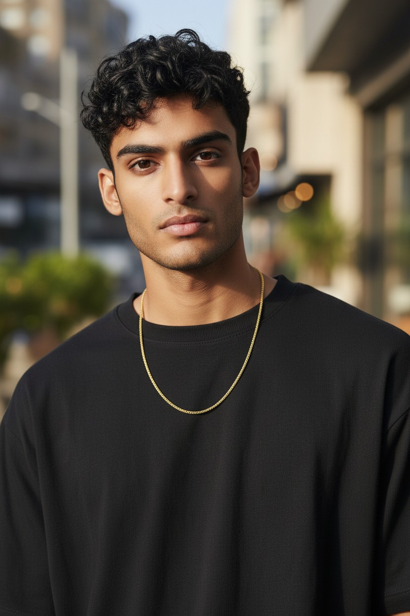 AURA GRID SLIM MICRO GOLD PLATED CHAIN FOR MEN | PREMIUM BRASS GOLD CHAIN