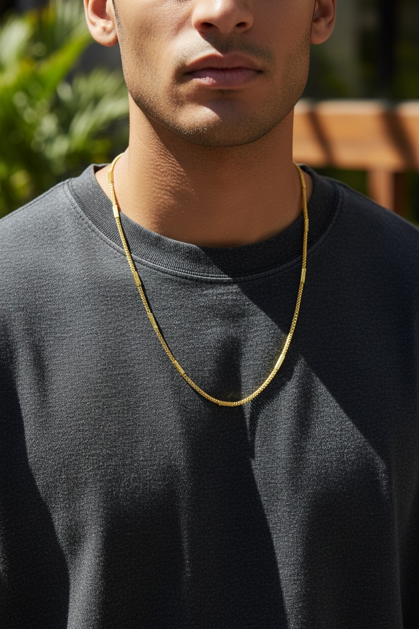 AURIC BARLINK MICRO GOLD PLATED CHAIN FOR MEN | PREMIUM BRASS GOLD CHAIN