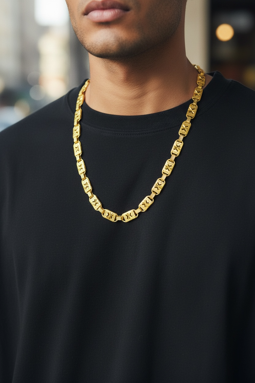 ROYAL MONARCH BLOCK GOLD 20 INCH MEN’S CHAIN