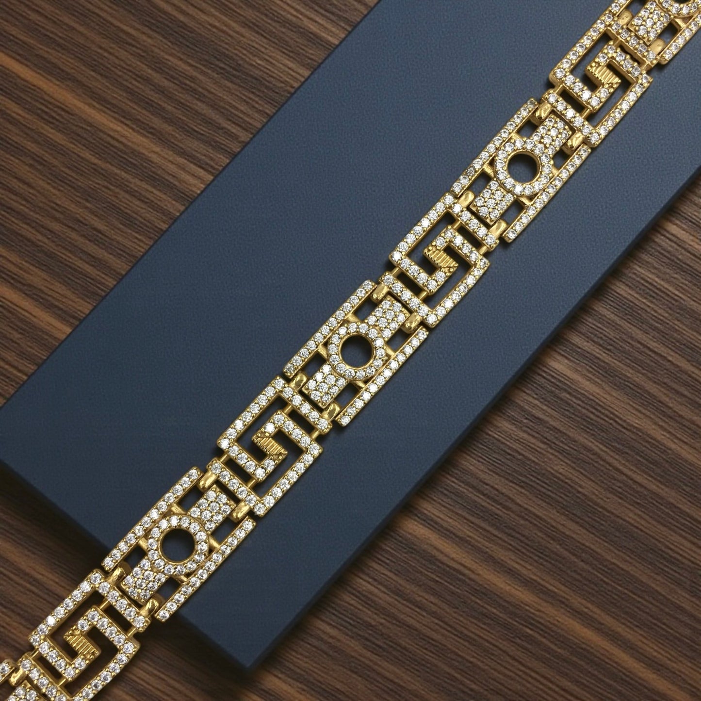 AURELIUS KEY GOLD PLATED DIAMOND BRACELET FOR MEN  – PREMIUM GREEK PATTERN LUXURY BRACELET