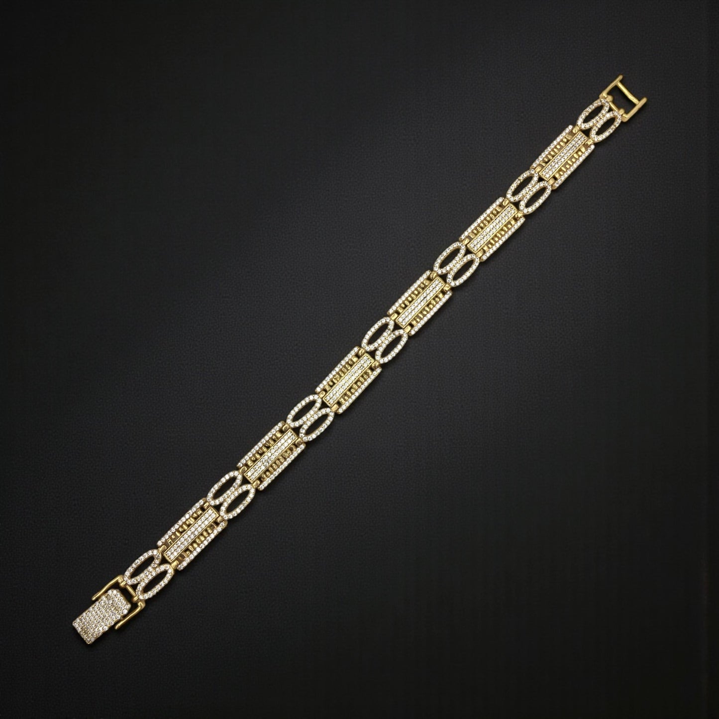 REGENT OVAL GOLD PLATED DIAMOND BRACELET FOR MEN - LUXURY STATEMENT LINK DESIGN