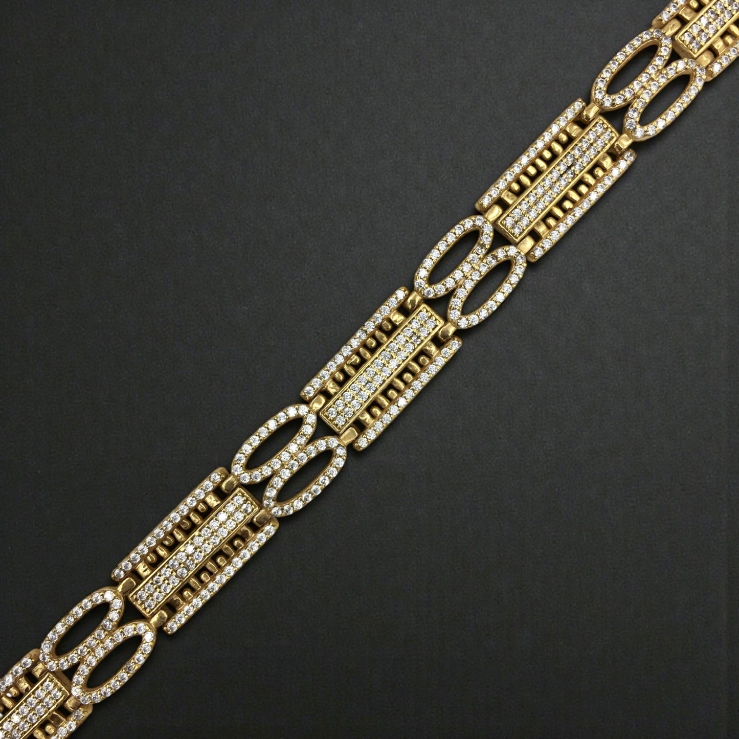 REGENT OVAL GOLD PLATED DIAMOND BRACELET FOR MEN - LUXURY STATEMENT LINK DESIGN