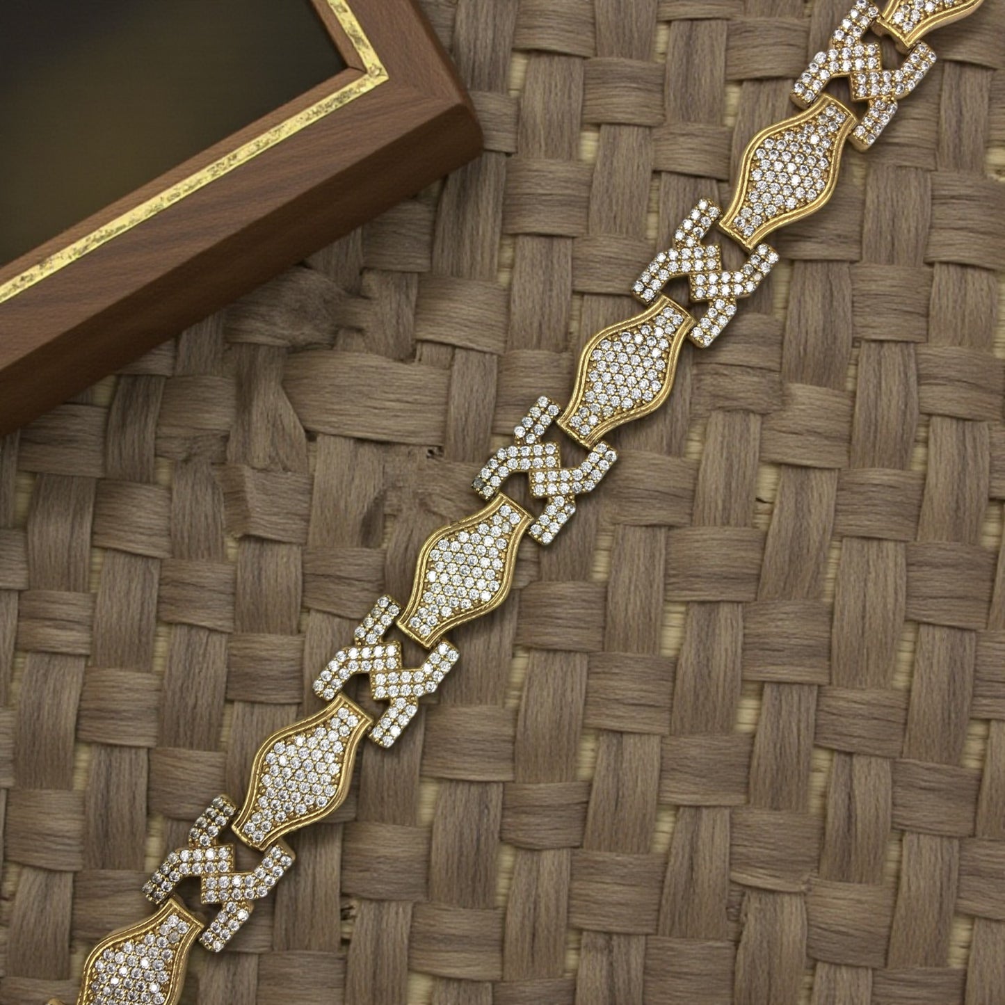IMPERIO GRID GOLD PLATED DIAMOND BRACELET FOR MEN -  BOLD SQAURE LUXURY DESIGN