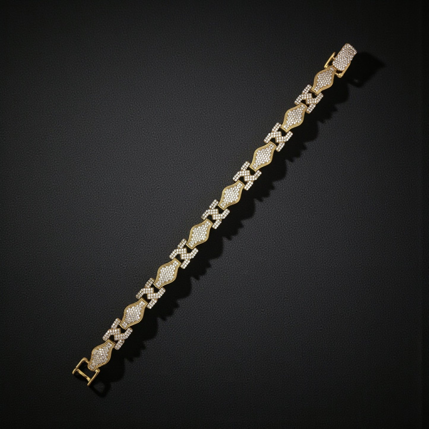 IMPERIO GRID GOLD PLATED DIAMOND BRACELET FOR MEN -  BOLD SQAURE LUXURY DESIGN