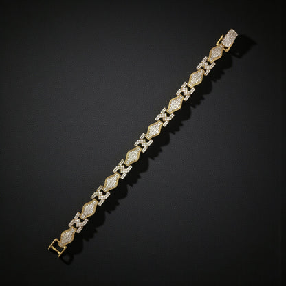 IMPERIO GRID GOLD PLATED DIAMOND BRACELET FOR MEN -  BOLD SQAURE LUXURY DESIGN