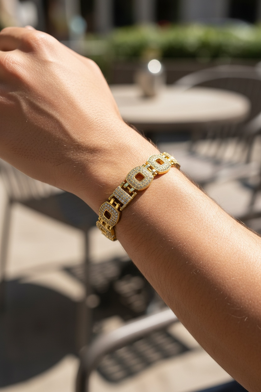 SOVERIGN CREST GOLD PLATED DIAMOND BRACELET FOR MEN -  ROYAL LUXURY WEDDING BRACELET