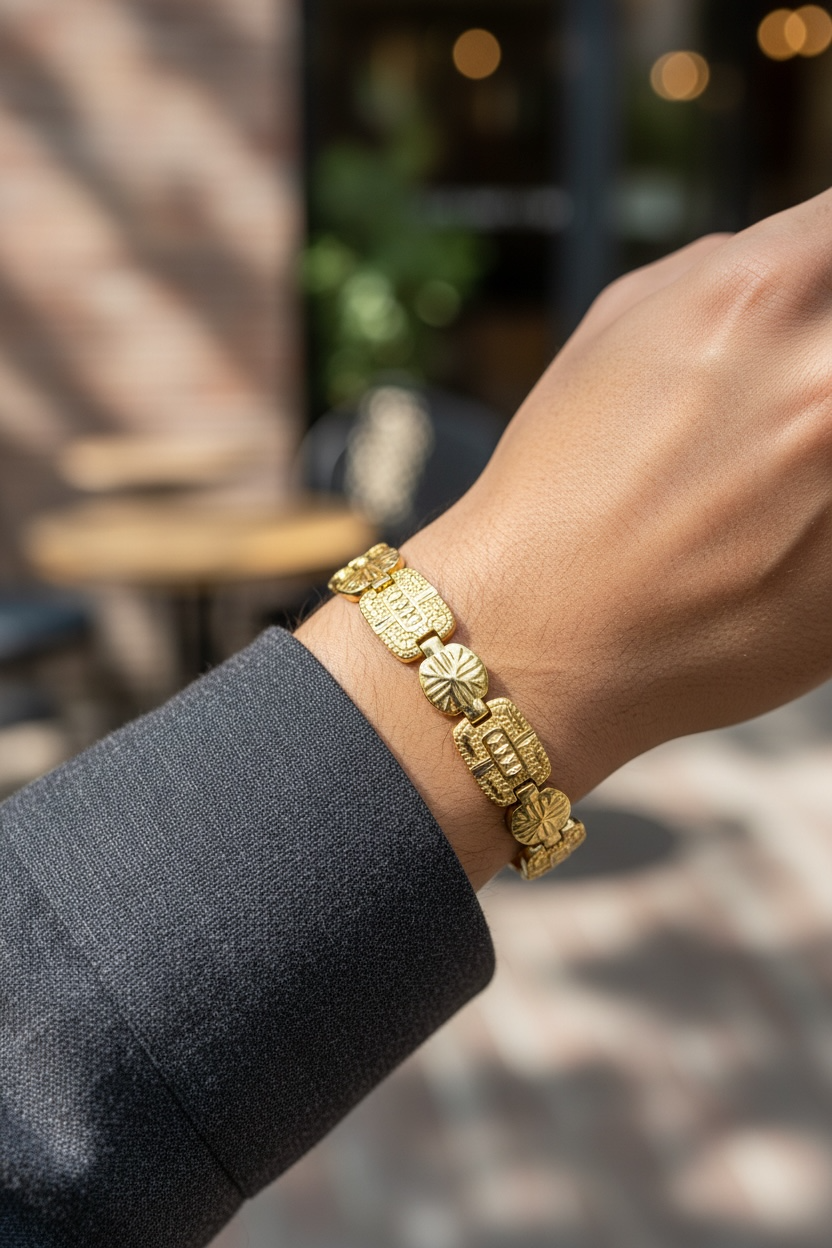 HERITAGE LINK MICRO GOLD PLATED BRACELET FOR MEN | PREMIUM BRASS BRACELET