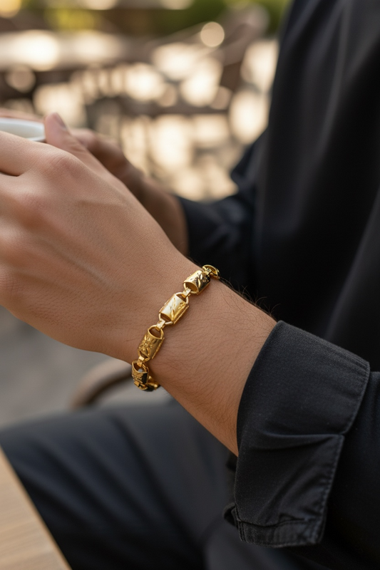 CLASSIC BLOCK LINK GOLD MEN'S BRACELET