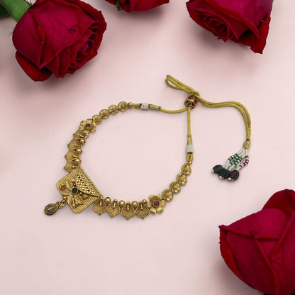 RAJWADI GEOMETRIC ANTIQUE GOLD NECKLACE SET