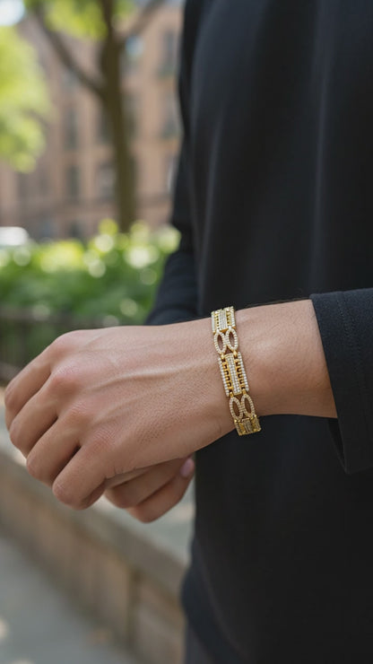 REGENT OVAL GOLD PLATED DIAMOND BRACELET FOR MEN - LUXURY STATEMENT LINK DESIGN
