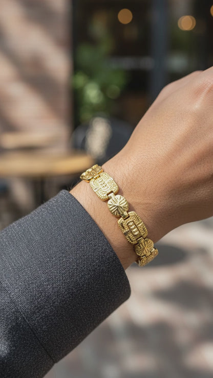 HERITAGE LINK MICRO GOLD PLATED BRACELET FOR MEN | PREMIUM BRASS BRACELET