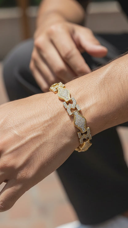 IMPERIO GRID GOLD PLATED DIAMOND BRACELET FOR MEN -  BOLD SQAURE LUXURY DESIGN