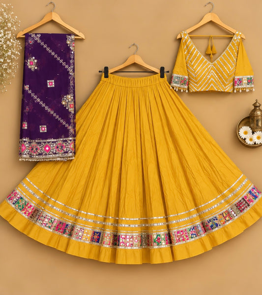 Rangrez mustard yellow and purple Navratri Chaniya Choli set for women